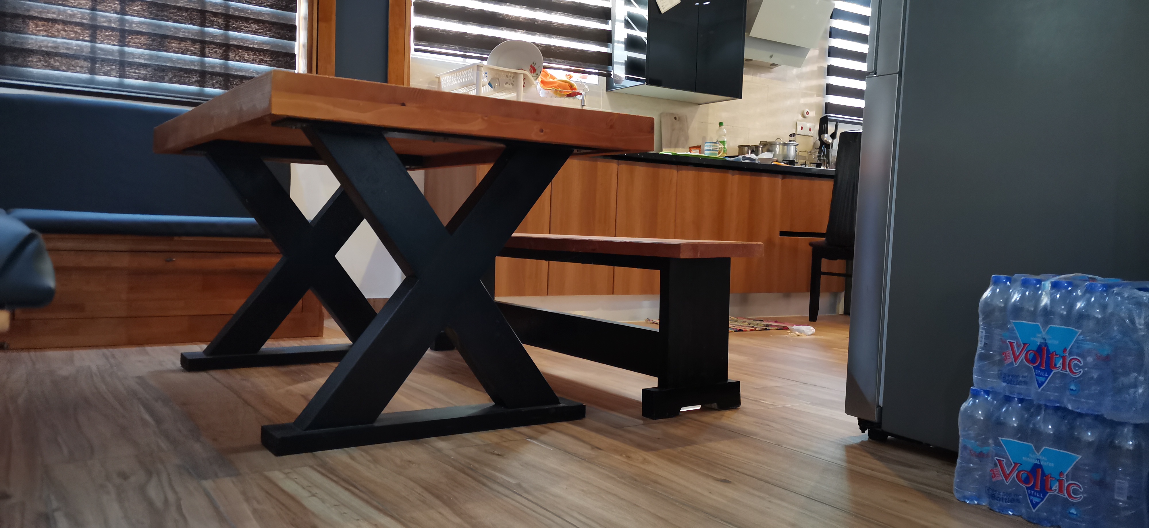 Golf Hills Estate — timber-framed mirror above banquette, detail